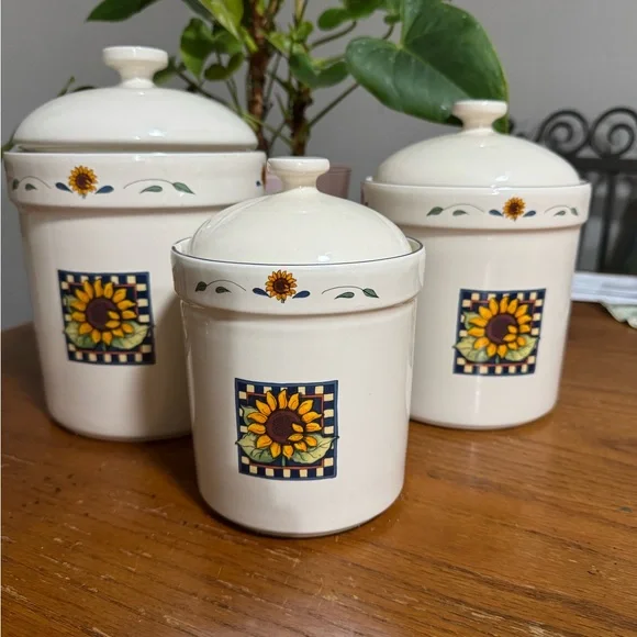 Sunflower Ceramic Kitchen Canister Set - Cream - Picture 2 of 3